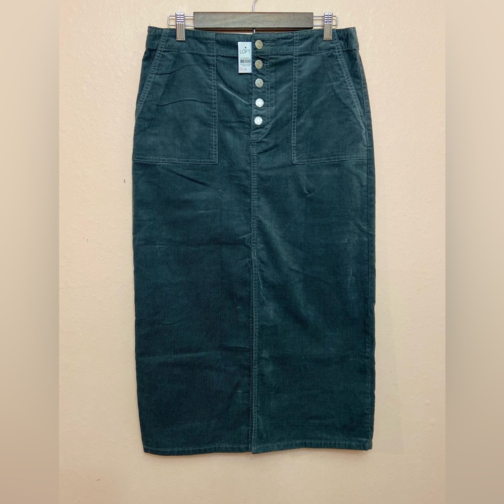 LOFT Corduroy Button Front Midi Pocket Skirt